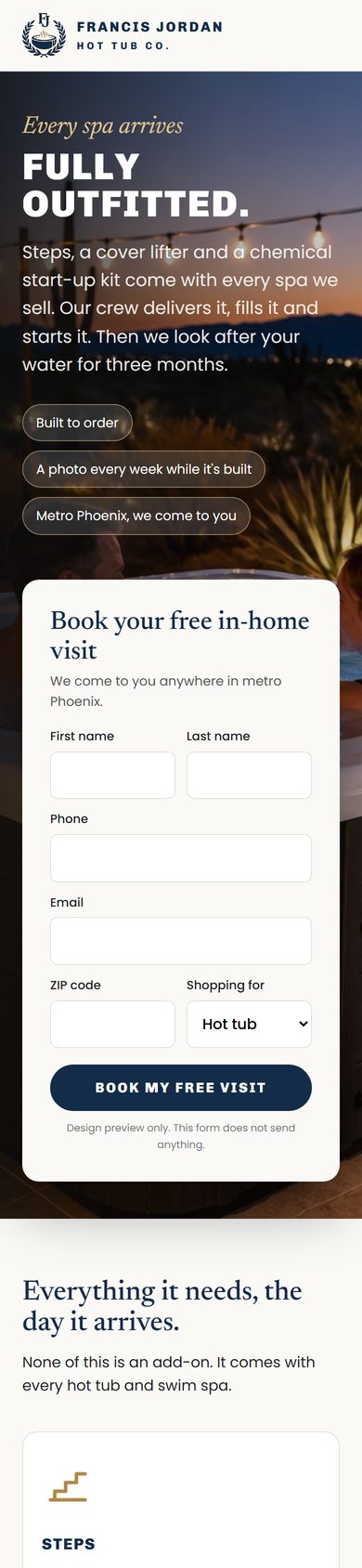 The proposed Fully Outfitted landing page on a phone